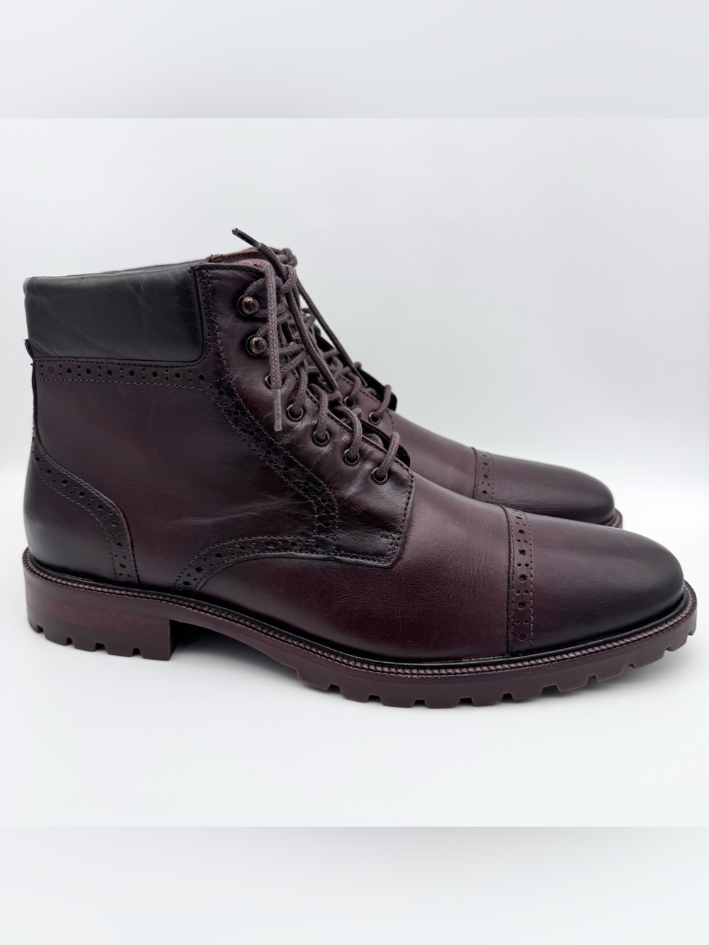 Johnston & Murphy Stratford Cap Toe Boots Brown Leather Men Size 12 M